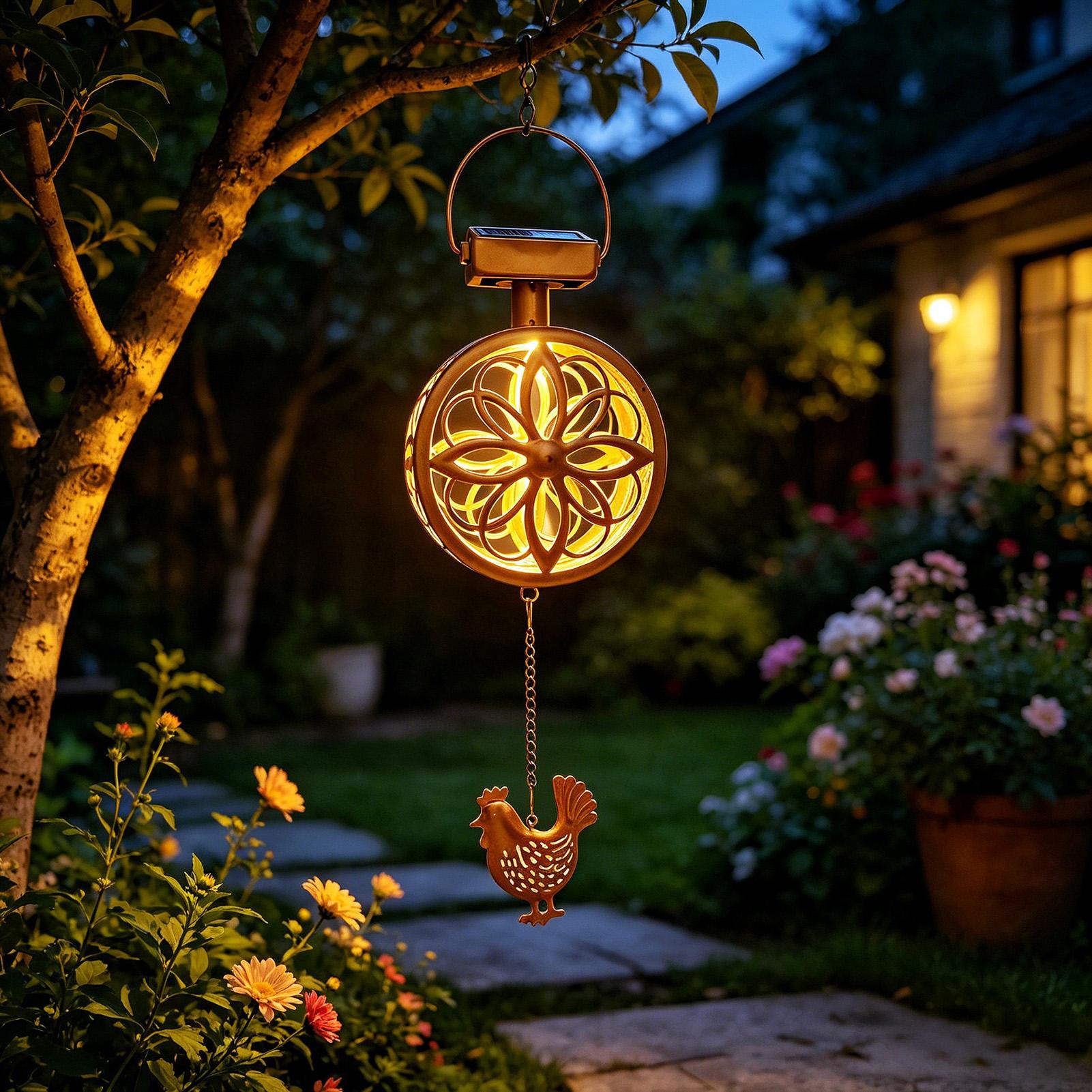 Outdoor Lighting Pendant - Solar-Außen-Hängeleuchte aus Eisen, Windspiel, Blumenlampe, wasserdicht,