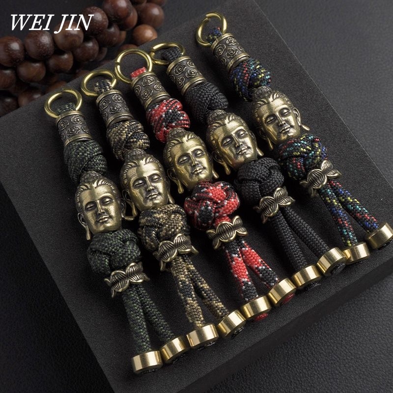 Outdoor Lighting Pendant - Handgefertigte Messing-Schlüsselanhänger, handgestrickter Auto-Schlüsselanhänger, gravierte Buddha-Statue,