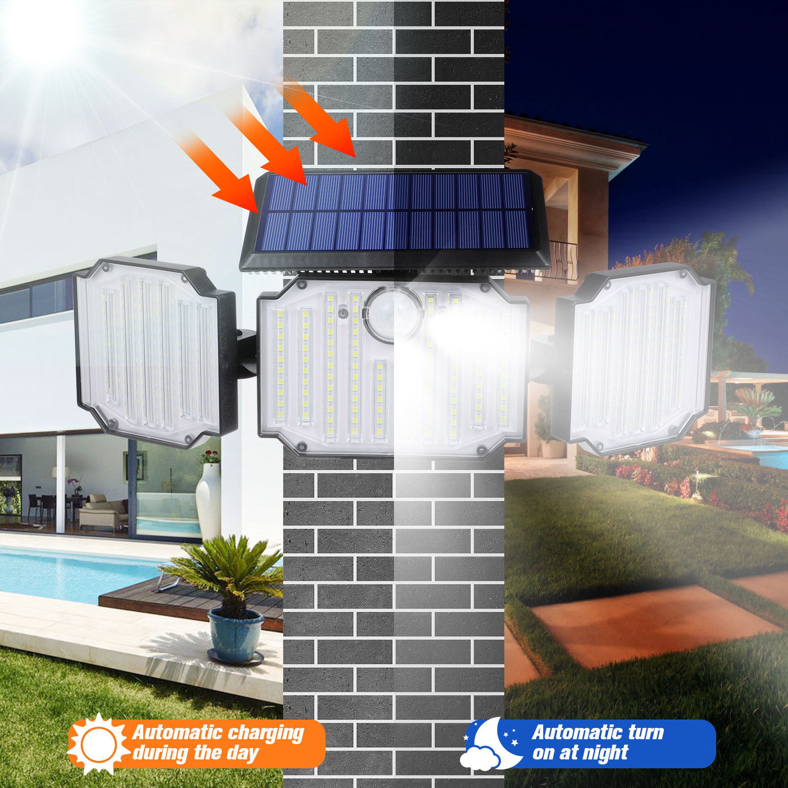 3-Kopf-Solar-Außenwandleuchte  – Outdoor Lighting Controller Bewertung und Preis